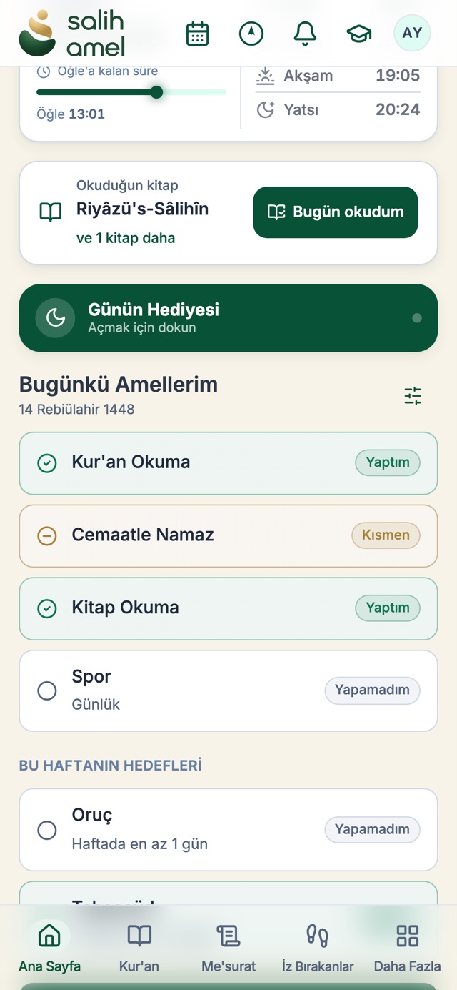 Salih Amel ana sayfası: bugünkü ameller